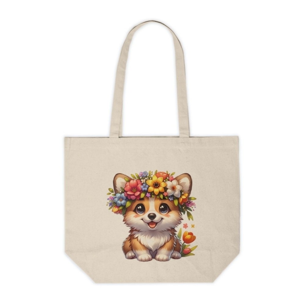 Corgi Floral Crown Custom Canvas Tote Bag